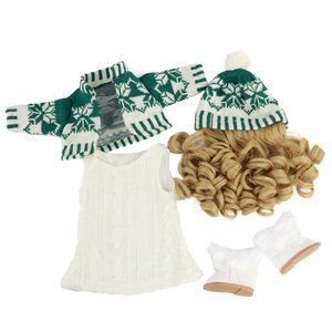 18inch Doll Green/White Knit Dress with Hat Wig